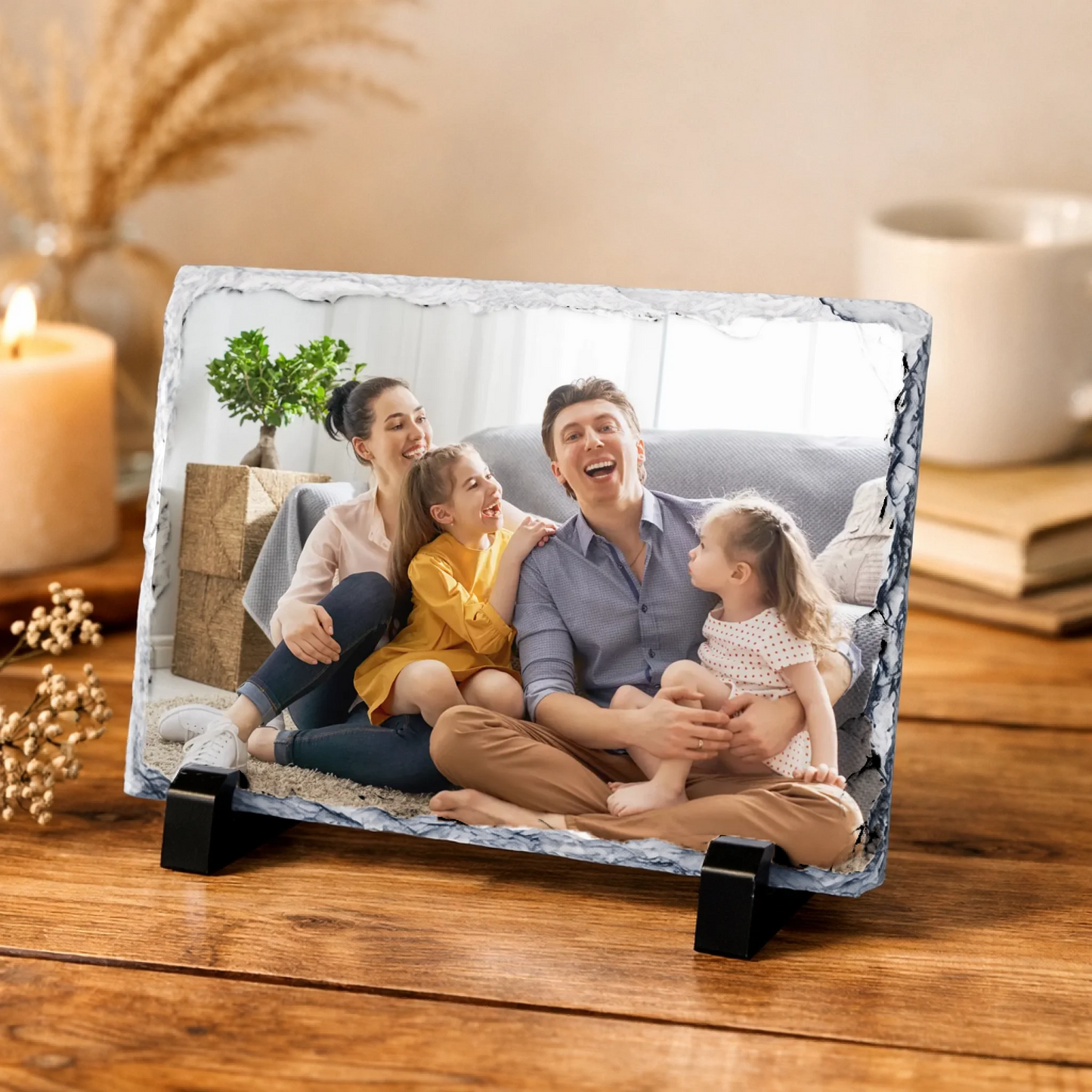 Personalised Photo Slate - Custom Rock Gift with Stand