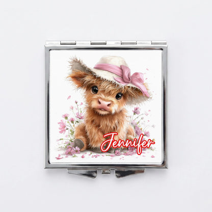 Personalized Cute Highland Cow Compact Mirror