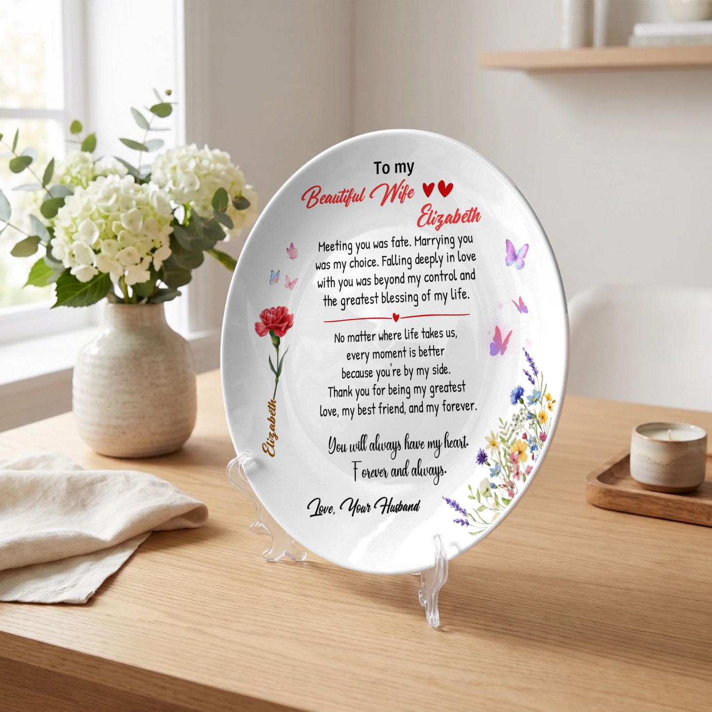 Personalized "To My Beautiful Wife" Keepsake Plate