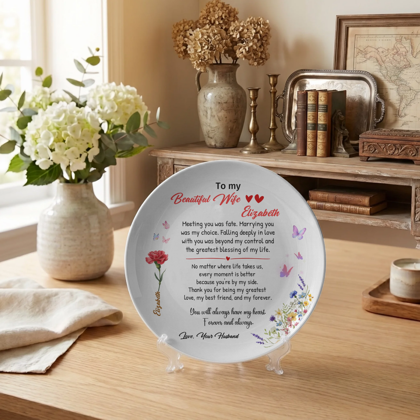 Personalized "To My Beautiful Wife" Keepsake Plate