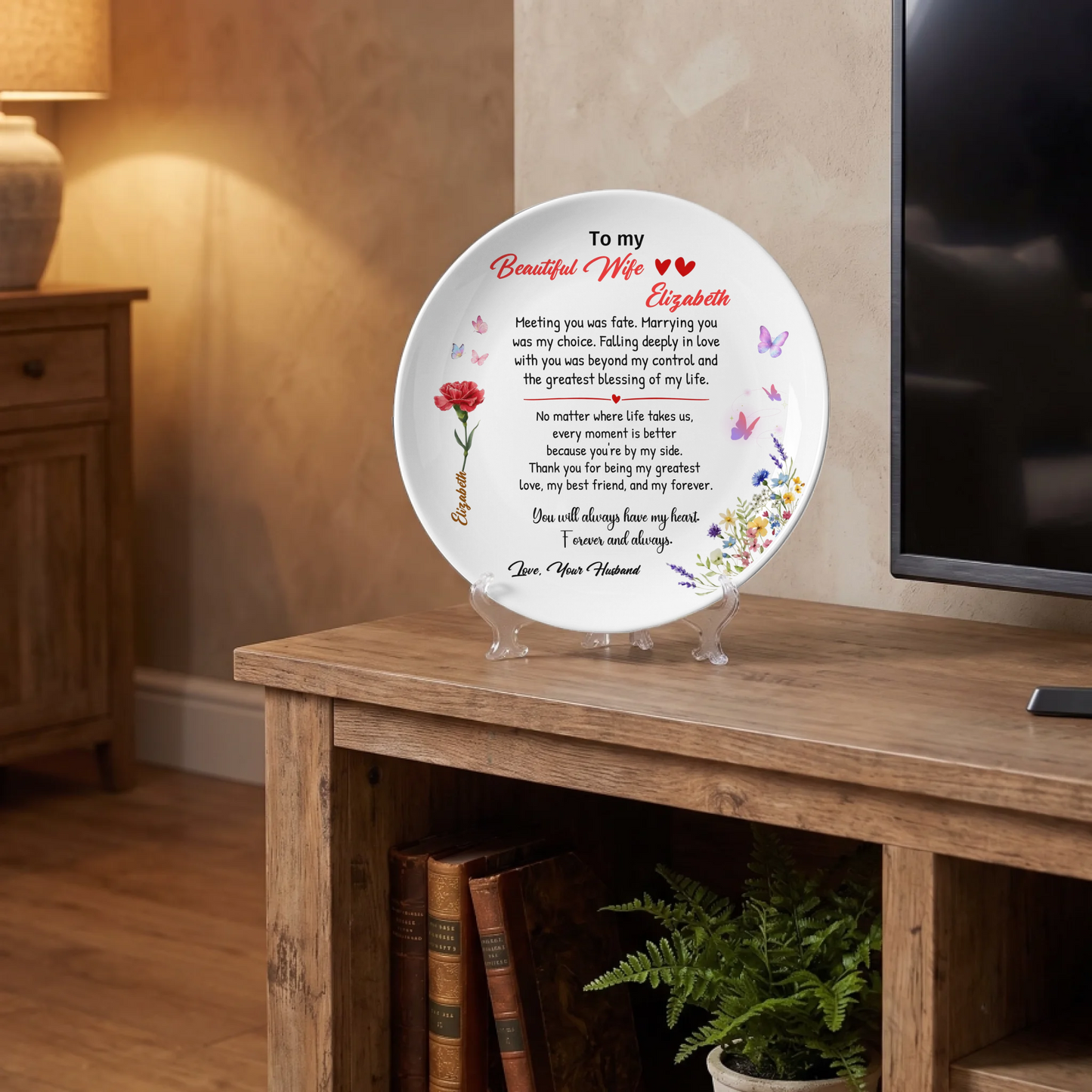 Personalized "To My Beautiful Wife" Keepsake Plate