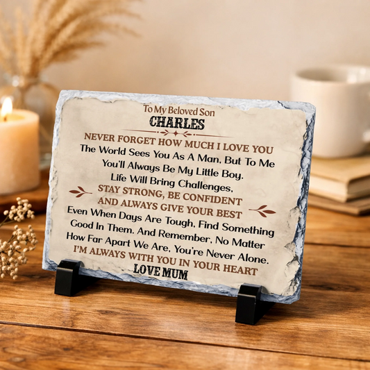 To My Son – Personalised Rock Slate Keepsake From Mum
