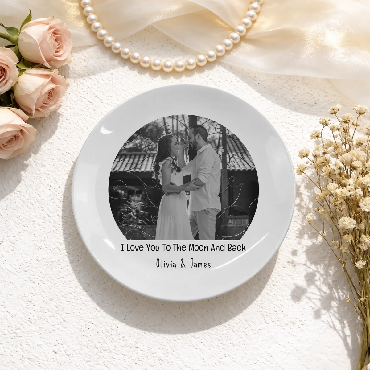 Personalised Couple Photo Plate – I Love You to the Moon and Back