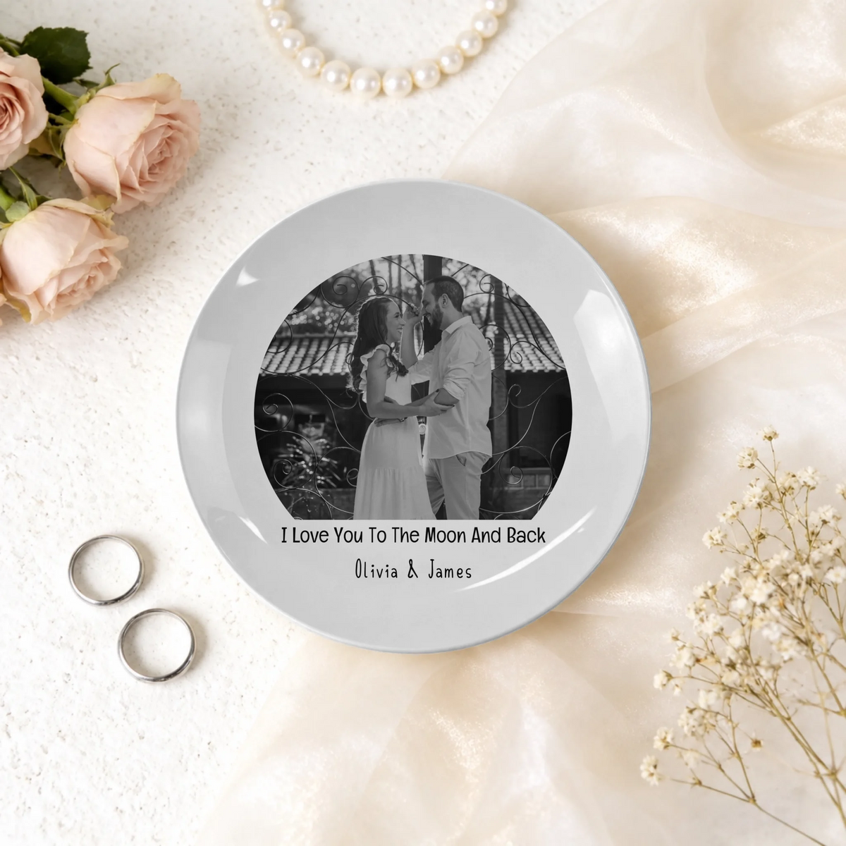 Personalised Couple Photo Plate – I Love You to the Moon and Back