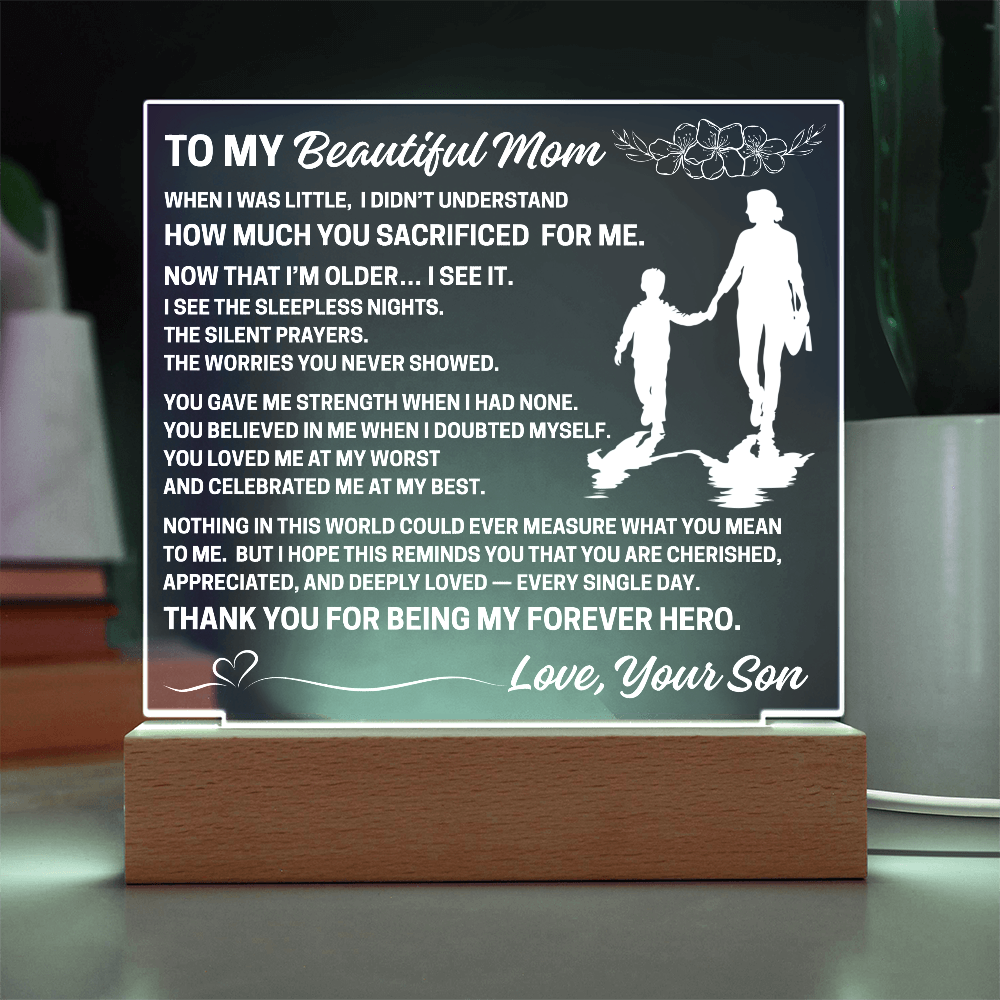 To My Mom - LED Acrylic Square Plaque (Gift From Son)