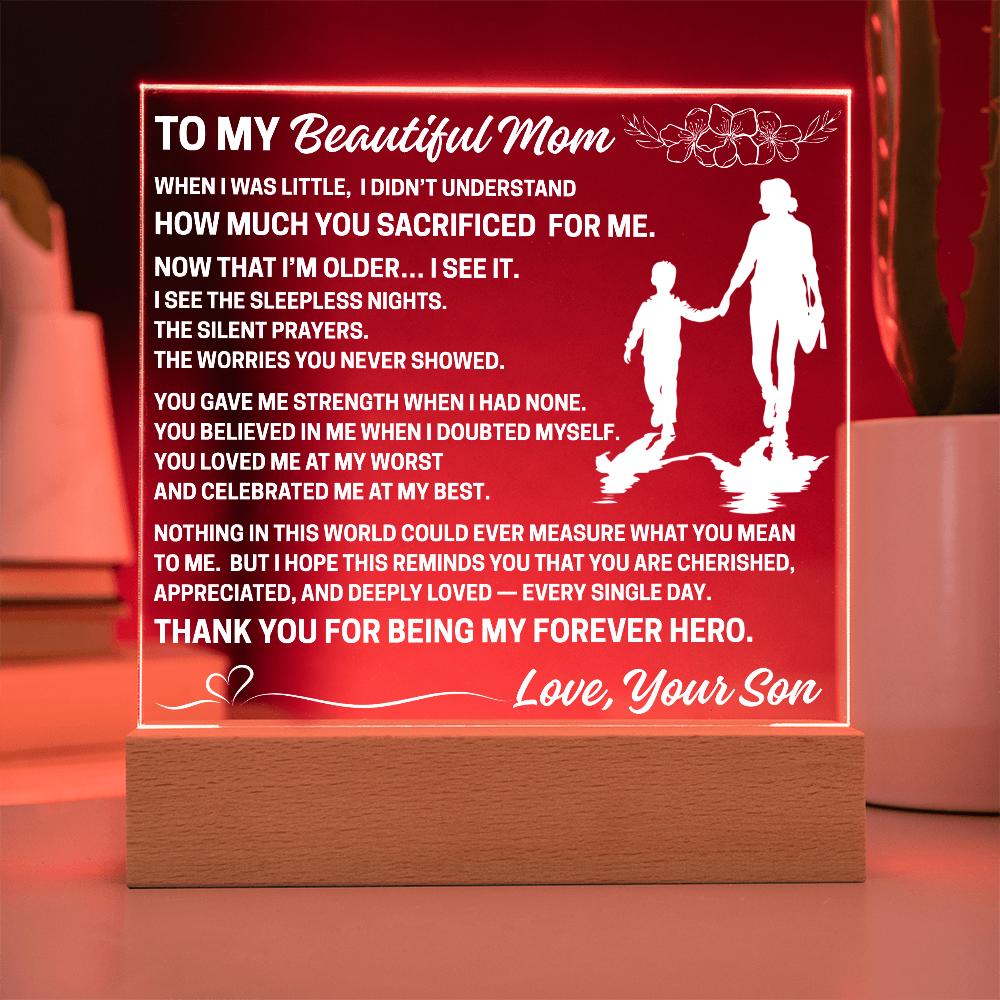 To My Mom - LED Acrylic Square Plaque (Gift From Son)